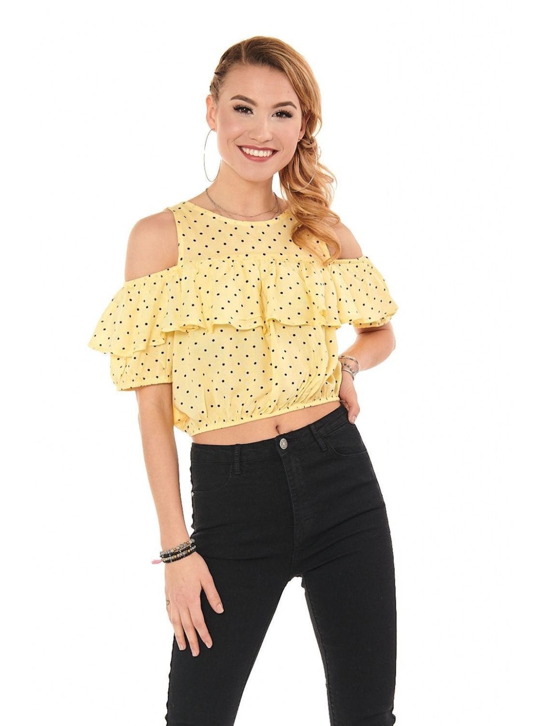 Lemon short blouse with polka dots 21521 - Online store - Boutique